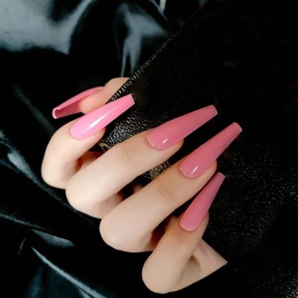 24Pcs Long Ballerina False Nails – Full Cover Jelly Red Coffin Nail Tips