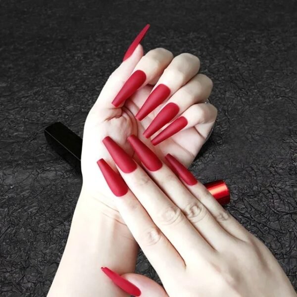 24Pcs Long Ballerina False Nails – Full Cover Jelly Red Coffin Nail Tips