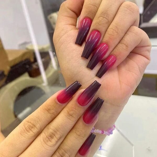 24Pcs Long Ballerina False Nails – Full Cover Jelly Red Coffin Nail Tips