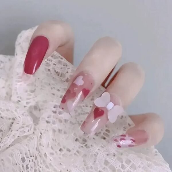 24Pcs Long Ballerina False Nails – Full Cover Jelly Red Coffin Nail Tips