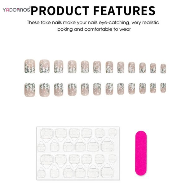 Simple Charms Christmas Fake Nails Glossy Short Square Press on Nails Xmas Tree Designs Full Cover Nails Tips for Women Girls