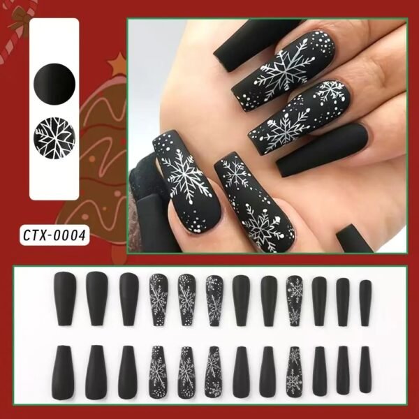 24pcs Glossy Short Ballet Fake Nails Christmas Red Press On Nails With White Snowflake Stripe Design Glitter French False Nails